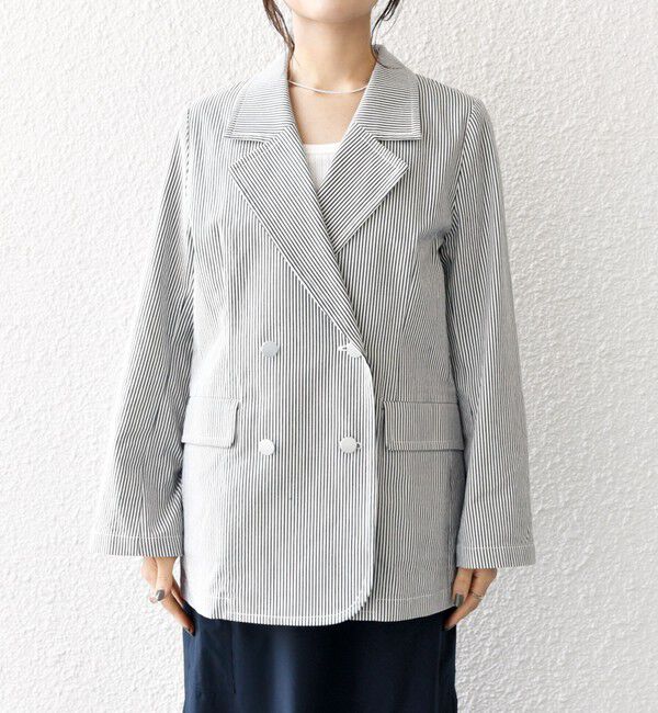 SHIPS any「SHIPS any:〈手洗い可能〉コードレーン ストライプ オーバー テーラード ジャケット」|テーラードジャケット|