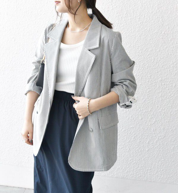 SHIPS any「SHIPS any:〈手洗い可能〉コードレーン ストライプ オーバー テーラード ジャケット」|テーラードジャケット|