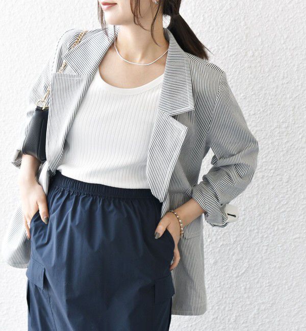 SHIPS any「SHIPS any:〈手洗い可能〉コードレーン ストライプ オーバー テーラード ジャケット」|テーラードジャケット|