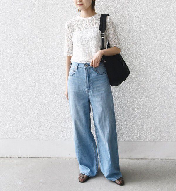 SHIPS for women「〈手洗い可能〉ラッセル レース クルーネック 5分袖 カットソー」|Tシャツ・カットソー|