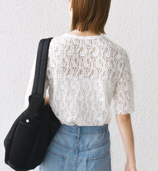 SHIPS for women「〈手洗い可能〉ラッセル レース クルーネック 5分袖 カットソー」|Tシャツ・カットソー|