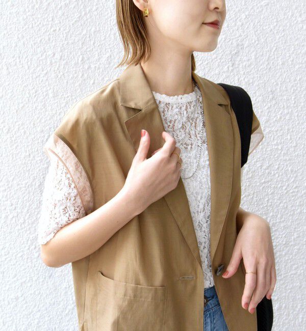 SHIPS for women「〈手洗い可能〉ラッセル レース クルーネック 5分袖 カットソー」|Tシャツ・カットソー|