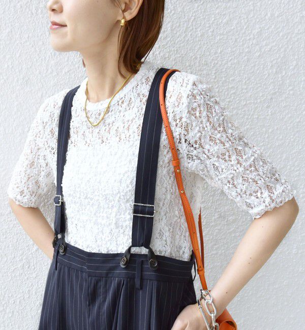 SHIPS for women「〈手洗い可能〉ラッセル レース クルーネック 5分袖 カットソー」|Tシャツ・カットソー|