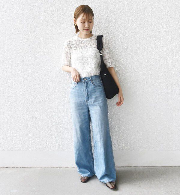 SHIPS for women「〈手洗い可能〉ラッセル レース クルーネック 5分袖 カットソー」|Tシャツ・カットソー|