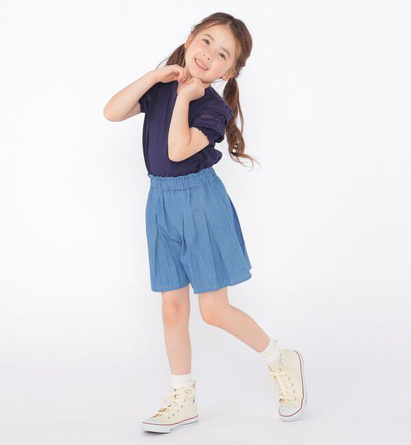 SHIPS KIDS「SHIPS KIDS:100～130cm / デニム プリーツ キュロット」|キュロット|