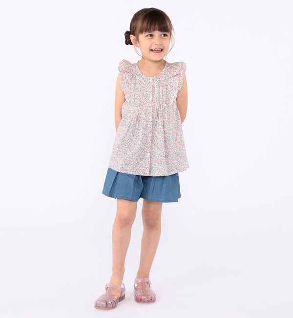 SHIPS KIDS「SHIPS KIDS:100～130cm / デニム プリーツ キュロット」|キュロット|