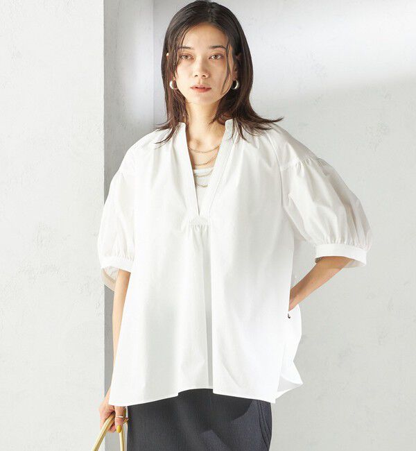 SHIPS for women「〈接触冷感 / 撥水加工〉TEX BRID(R)タフタ スキッパー 5分袖 ブラウス」|シャツ・ブラウス|