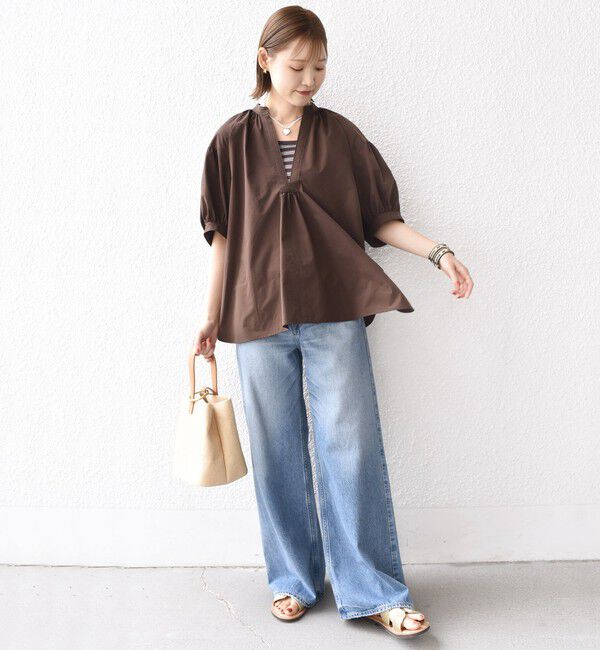 SHIPS for women「〈接触冷感 / 撥水加工〉TEX BRID(R)タフタ スキッパー 5分袖 ブラウス」|シャツ・ブラウス|