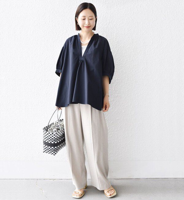SHIPS for women「〈接触冷感 / 撥水加工〉TEX BRID(R)タフタ スキッパー 5分袖 ブラウス」|シャツ・ブラウス|