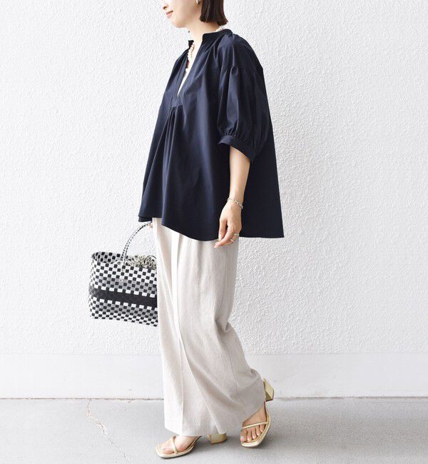 SHIPS for women「〈接触冷感 / 撥水加工〉TEX BRID(R)タフタ スキッパー 5分袖 ブラウス」|シャツ・ブラウス|