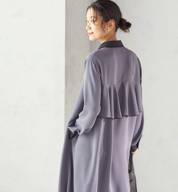 SHIPS for women「〈洗濯機可能〉ライト ダブルクロス バックフリル Aライン ワンピース（セレモニー対応可）」|ワンピース|ブルー系