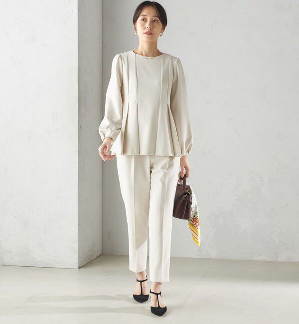 SHIPS for women「〈手洗い可能〉ダブル クロス パンツ オフホワイト（セレモニー対応可）」|スラックス|