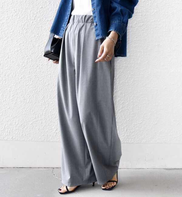 SHIPS for women「《一部追加予約》〈手洗い可能〉トロ ピン ストライプ ウエスト ギャザー パンツ」|その他|ライトグレー