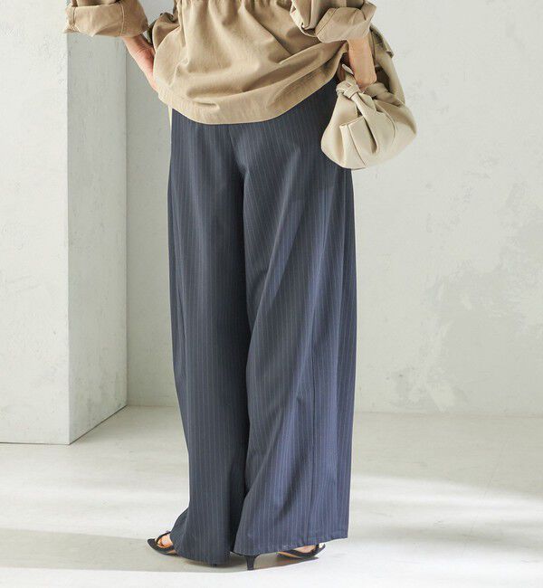 SHIPS for women「《一部追加予約》〈手洗い可能〉トロ ピン ストライプ ウエスト ギャザー パンツ」|その他|