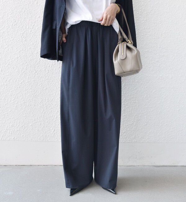 SHIPS for women「《一部追加予約》〈手洗い可能〉トロ ピン ストライプ ウエスト ギャザー パンツ」|その他|