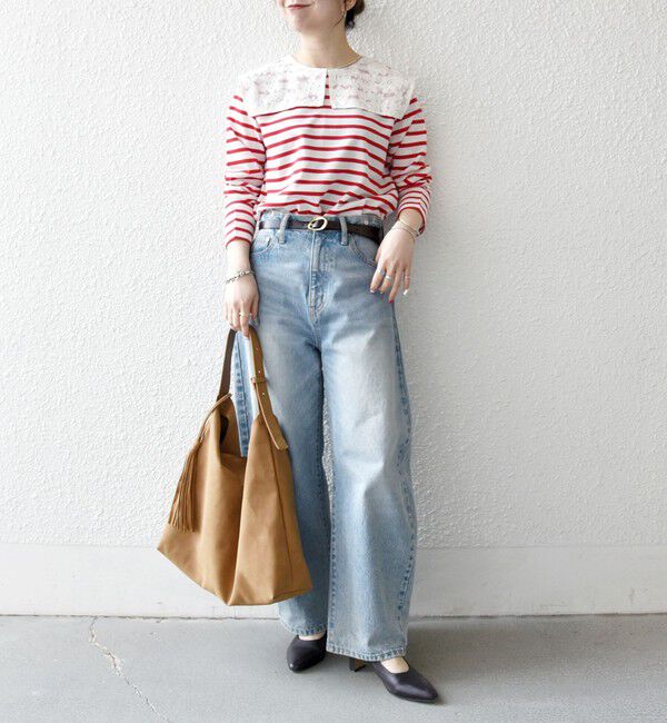 SHIPS any「《予約》SHIPS any:〈洗濯機可能〉マリンボーダー レース 襟 プルオーバー」|Tシャツ・カットソー|