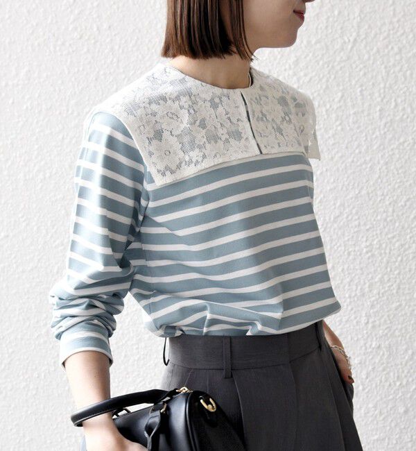 SHIPS any「《予約》SHIPS any:〈洗濯機可能〉マリンボーダー レース 襟 プルオーバー」|Tシャツ・カットソー|