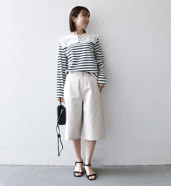 SHIPS any「《予約》SHIPS any:〈洗濯機可能〉マリンボーダー レース 襟 プルオーバー」|Tシャツ・カットソー|