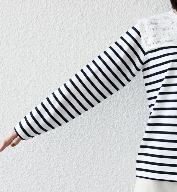 SHIPS any「《予約》SHIPS any:〈洗濯機可能〉マリンボーダー レース 襟 プルオーバー」|Tシャツ・カットソー|