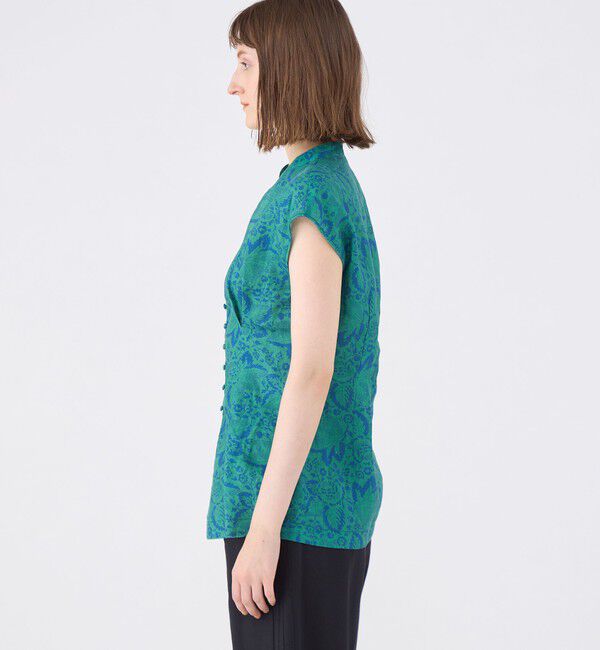 SOULEIADO「リネンプリント キーネックタックブラウス」|シャツ・ブラウス|