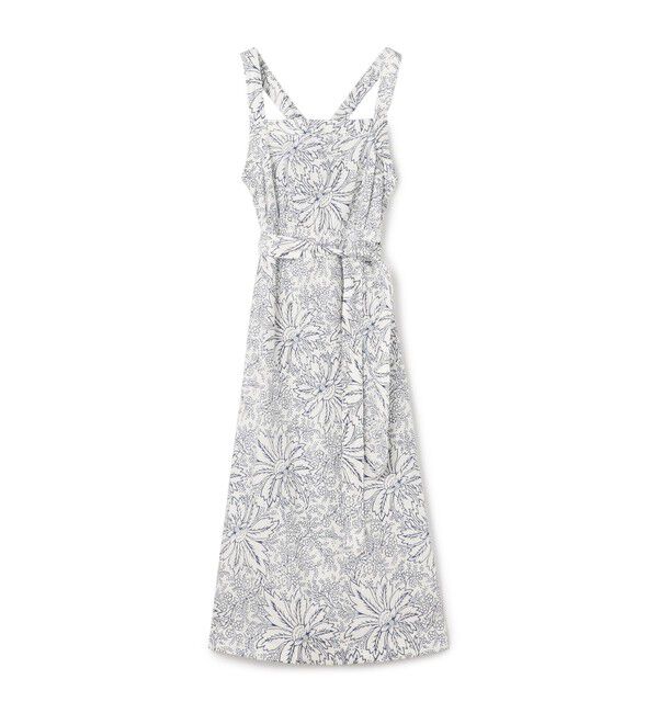 SOULEIADO「リネンプリント エプロンワンピース」|ワンピース|64 ブルー系