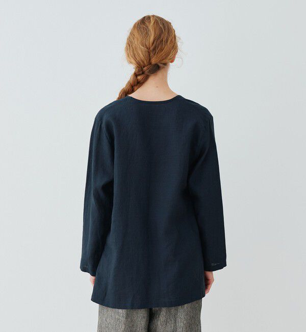 GALERIE VIE「リネンポプリン サイドスリットカラーレスシャツ」|シャツ・ブラウス|
