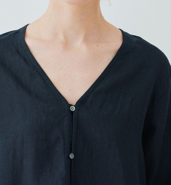 GALERIE VIE「リネンポプリン サイドスリットカラーレスシャツ」|シャツ・ブラウス|