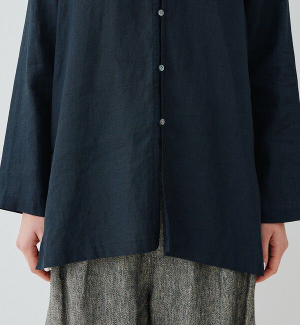 GALERIE VIE「リネンポプリン サイドスリットカラーレスシャツ」|シャツ・ブラウス|