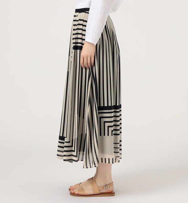 GALERIE VIE「ストライプシルクストレッチ イージータックスカート」|フレア|