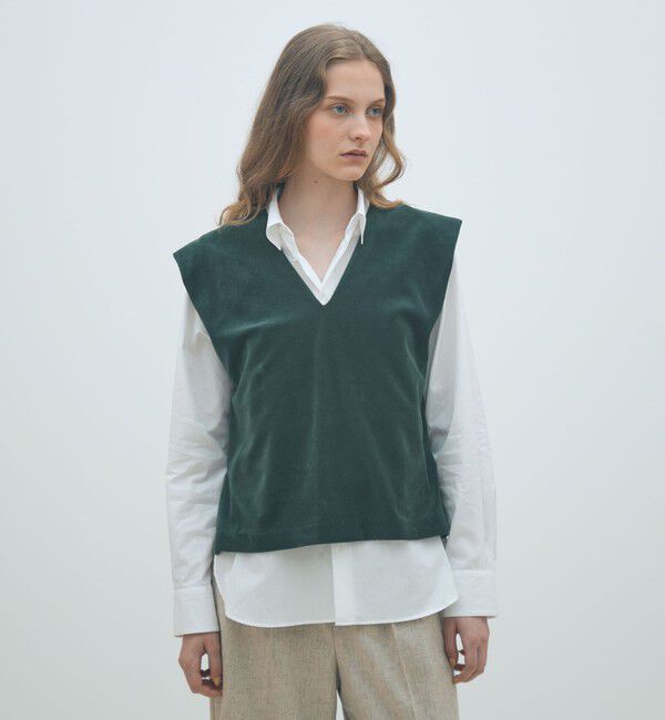 MACPHEE「コットンポリエステルベロア Vネックベスト」|ベスト・ジレ|