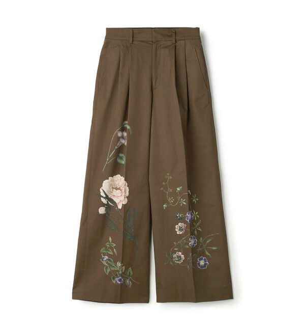 CABaN「コットンツイル フラワープリント2タックワイドパンツ」|チノ|46 ブラウン系