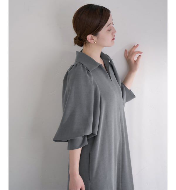 IENA「&NAVY メランジツイルギャザーワンピース」|ワンピース|