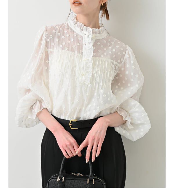 SLOBE IENA「《WEB限定/追加予約》フラワージャガードフリルブラウス」|シャツ・ブラウス|