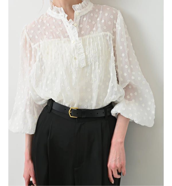 SLOBE IENA「《WEB限定/追加予約》フラワージャガードフリルブラウス」|シャツ・ブラウス|ホワイト