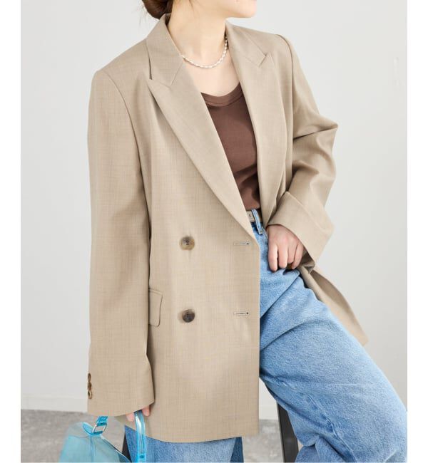 IENA「ツイルダブルブレストジャケット」|テーラードジャケット|ベージュ