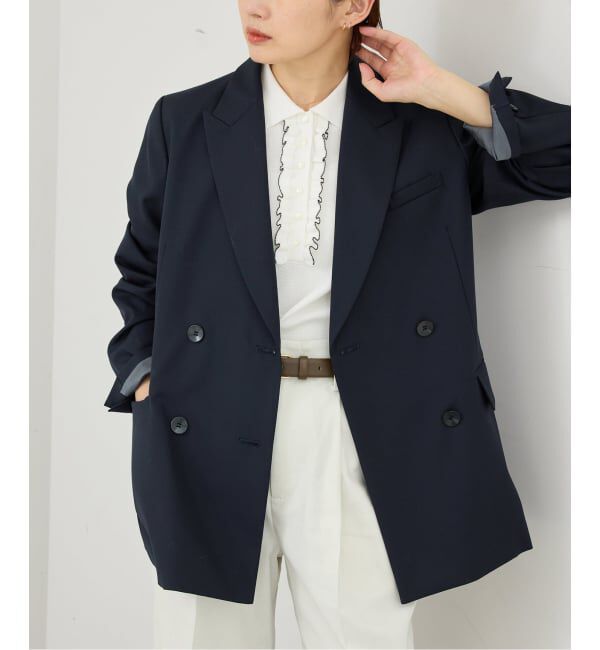 IENA「ツイルダブルブレストジャケット」|テーラードジャケット|ネイビー