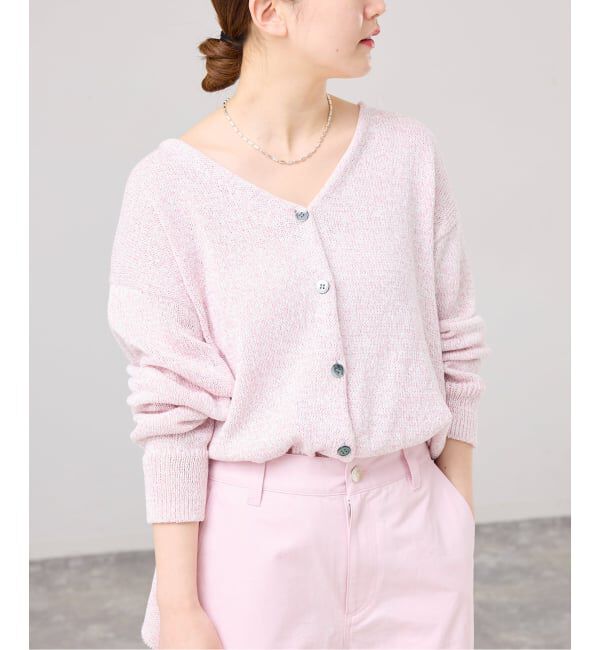 IENA「《予約》ミックスヤーン  2WAY Vカーディガン」|カーディガン|ピンク B