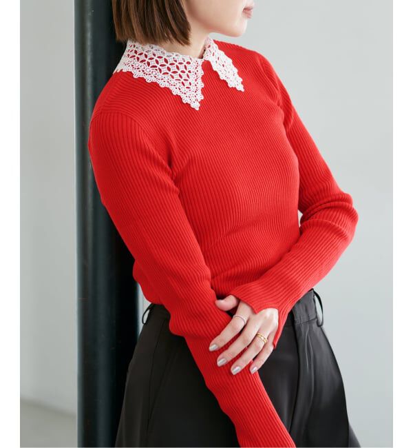 IENA「《予約》レース襟 RIBホールガーメントプルオーバー」|ニット・セーター|