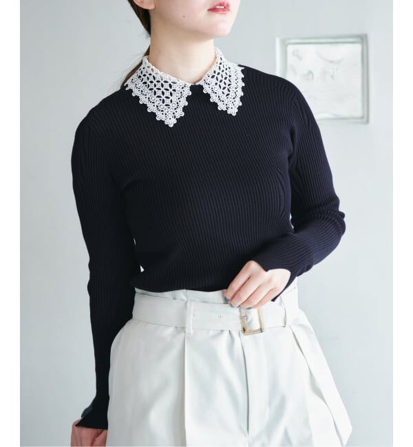 IENA「《予約》レース襟 RIBホールガーメントプルオーバー」|ニット・セーター|