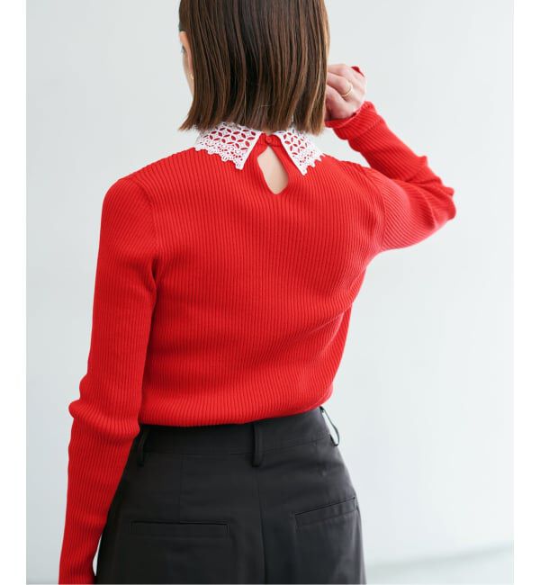 IENA「《予約》レース襟 RIBホールガーメントプルオーバー」|ニット・セーター|