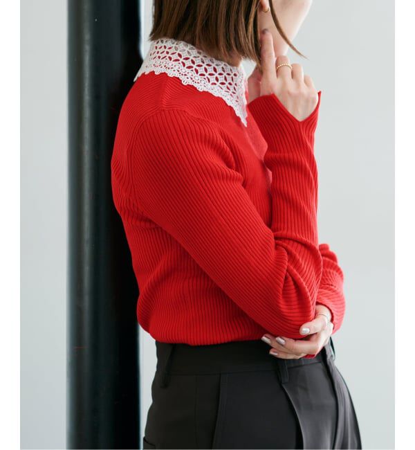 IENA「《予約》レース襟 RIBホールガーメントプルオーバー」|ニット・セーター|