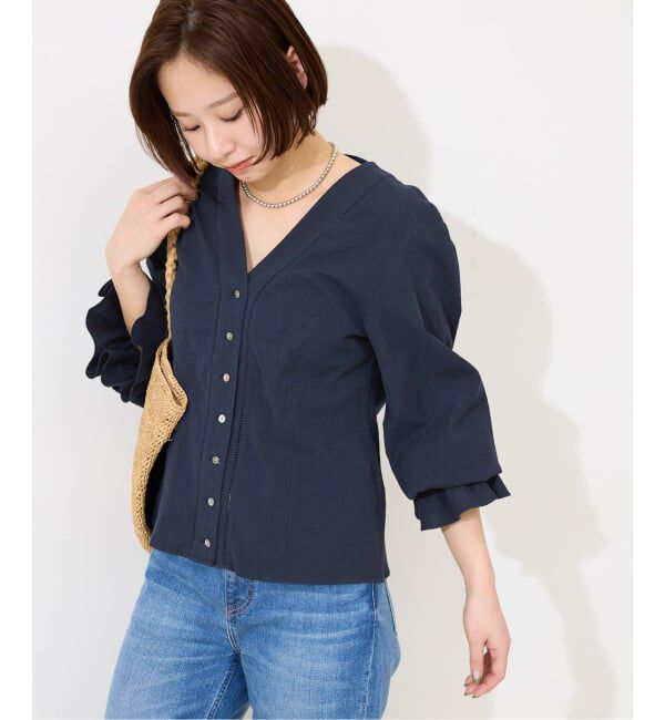 SLOBE IENA「《予約》Vネックフレアスリーブブラウス」|シャツ・ブラウス|ネイビー