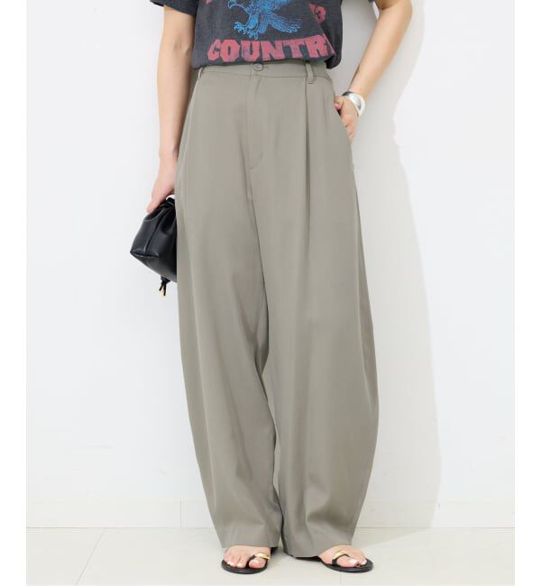 SLOBE IENA「《3サイズ展開/予約》ワンタックバレルスラックス」|スラックス|カーキ