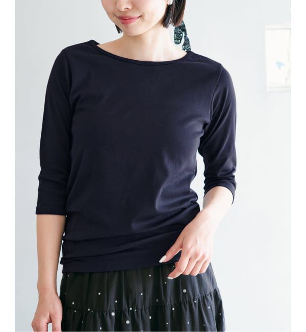 IENA「《追加2予約》ATON/エイトン 別注 SUVIN FRAISE ボートネック Tシャツ」|Tシャツ・カットソー|ネイビー