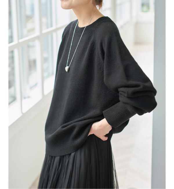 WEB限定カラー有り》ウールカシミヤ ラグランクルーネックニット