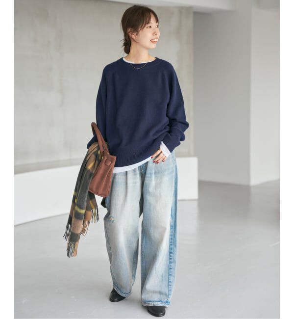 WEB限定カラー有り》ウールカシミヤ ラグランクルーネックニット