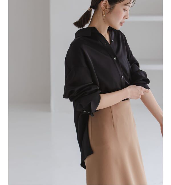 NOBLE「《セットアップ対応》ルナサテンドレープシャツ」|シャツ・ブラウス|ブラック