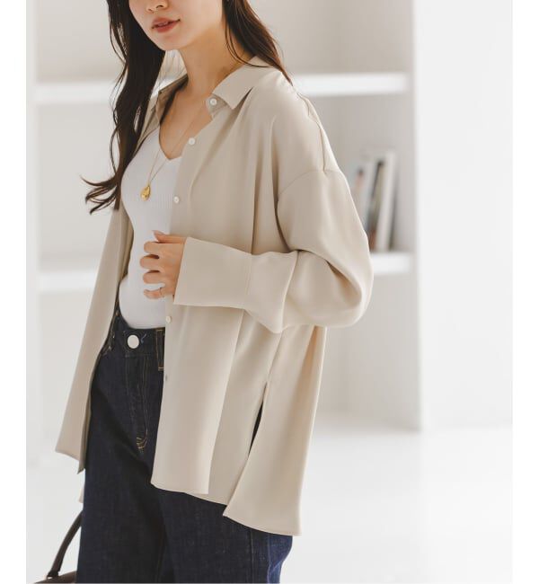 NOBLE「《セットアップ対応》ルナサテンドレープシャツ」|シャツ・ブラウス|ベージュ