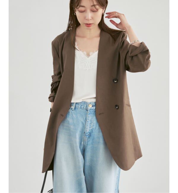 NOBLE「《予約》麻ストレッチVカラージャケット」|ノーカラージャケット|