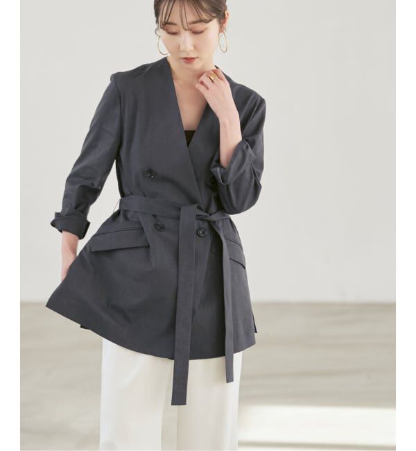 NOBLE「《予約》麻ストレッチVカラージャケット」|ノーカラージャケット|